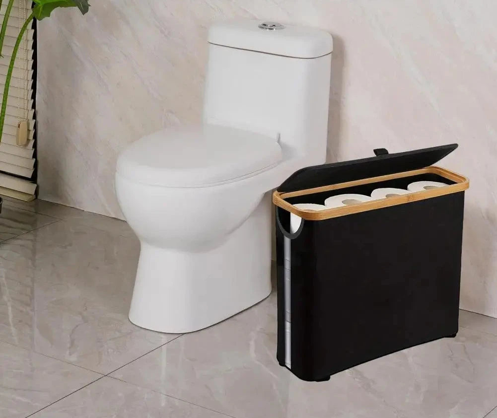 Cesta de Armazenamento de Papel Higiênico em Oxford com Tampa de Bambu