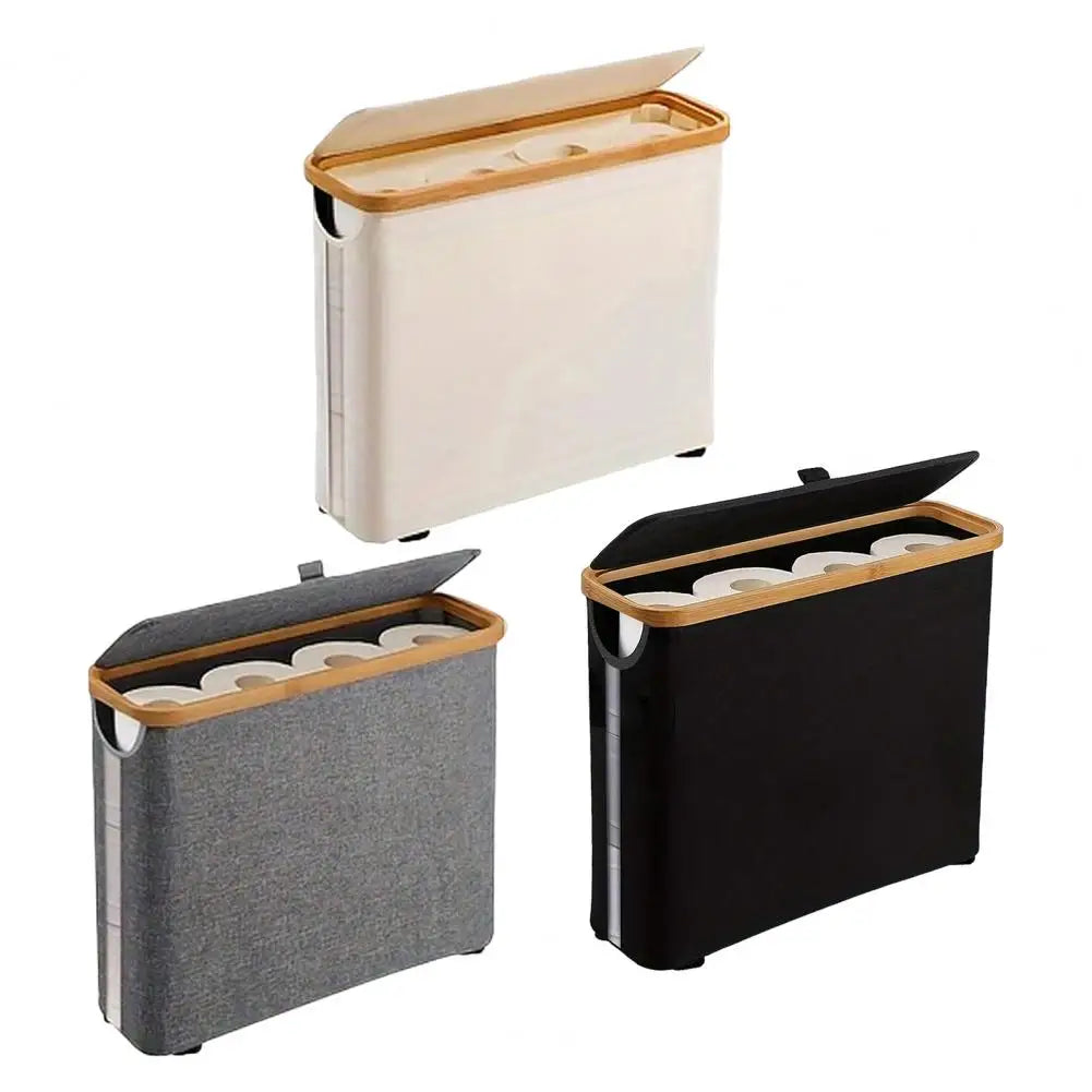 Cesta de Armazenamento de Papel Higiênico em Oxford com Tampa de Bambu