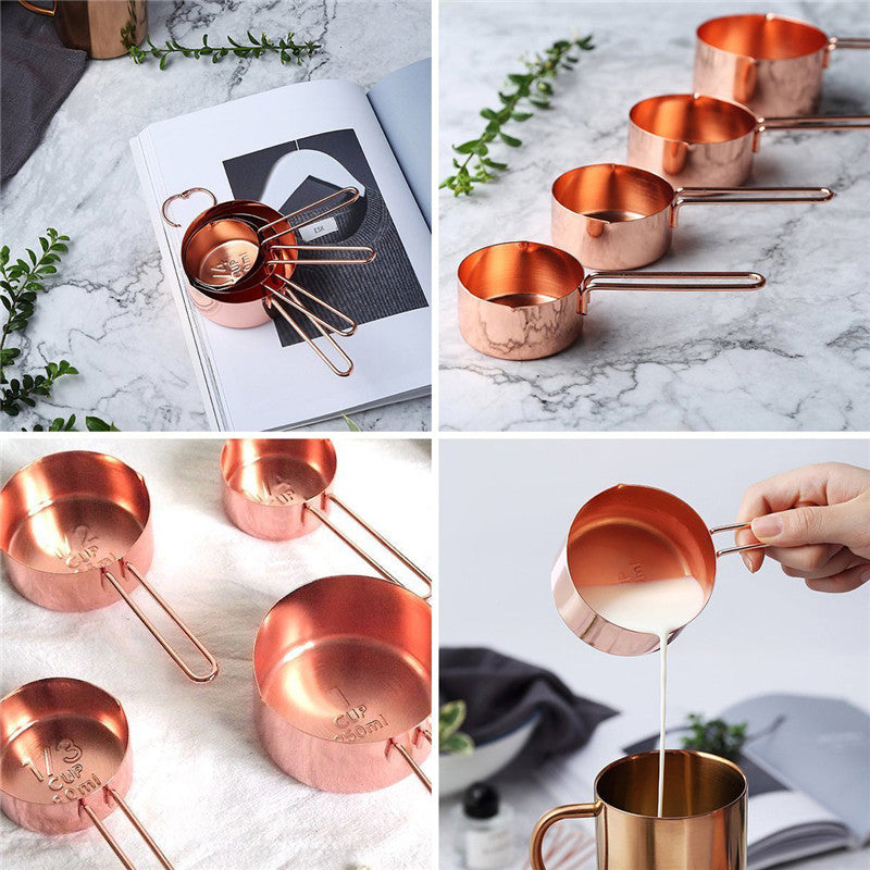 Kit de Copos e Colheres de Medição Rose Gold - 8 Peças