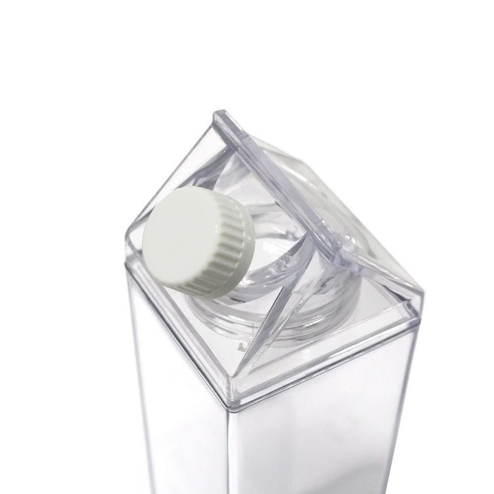 Garrafa Transparente com Design de Caixa de Leite - 500ml ou 1000ml