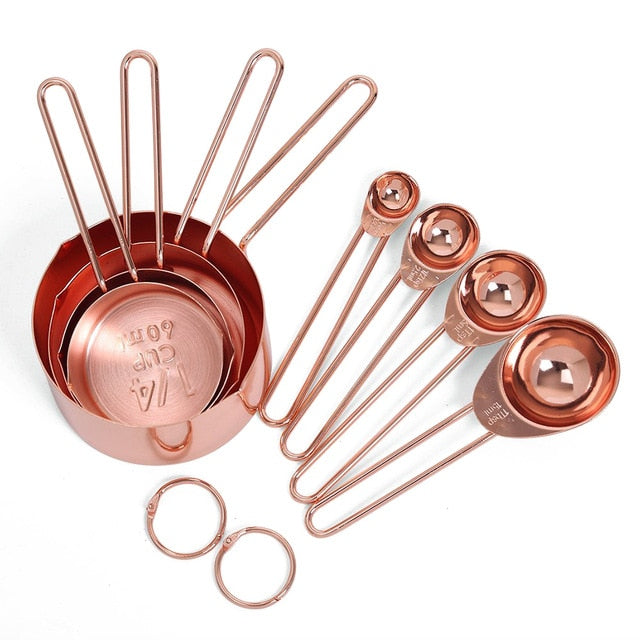 Kit de Copos e Colheres de Medição Rose Gold - 8 Peças