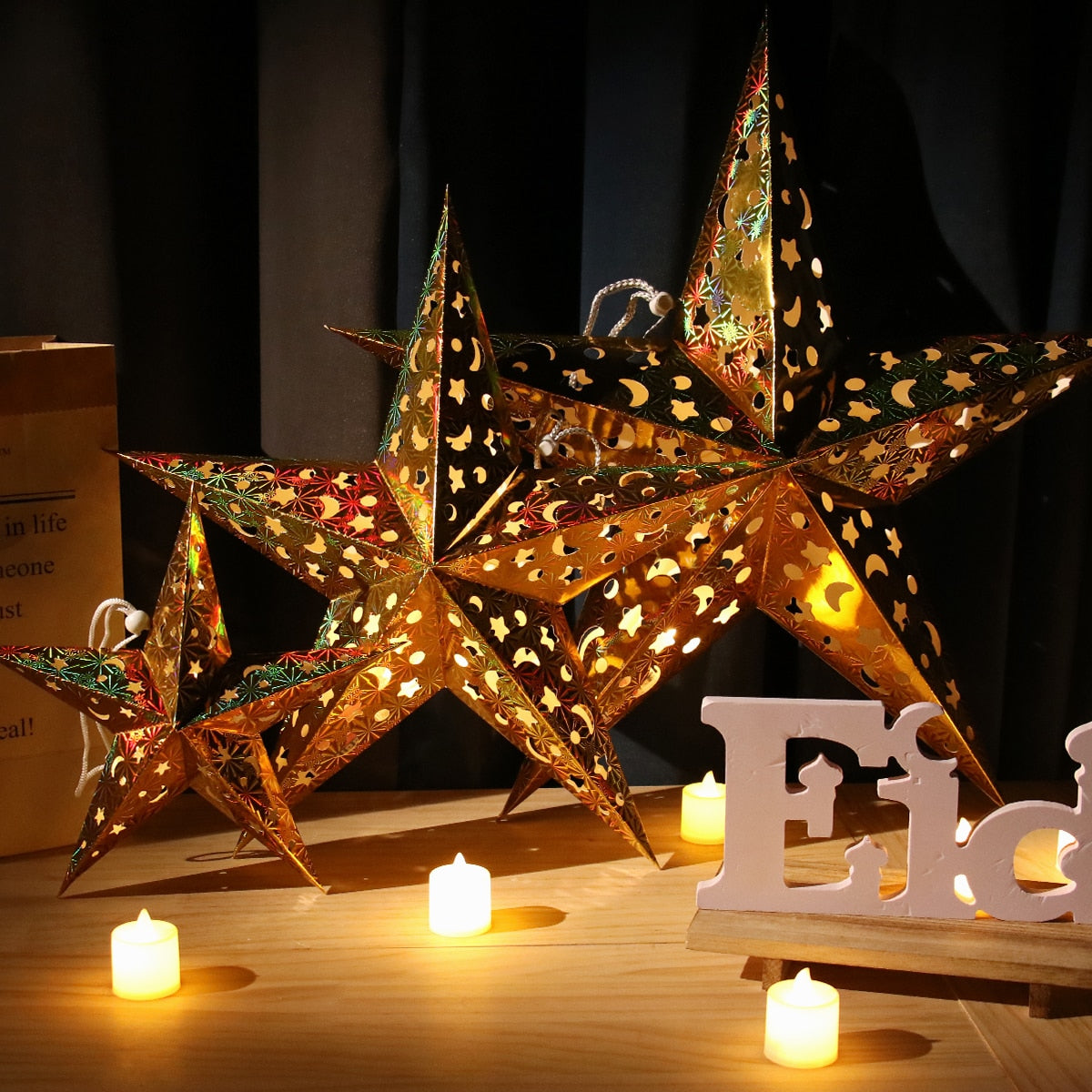 Lanterna de Estrela de Papel Cartão em 3D Pentagrama