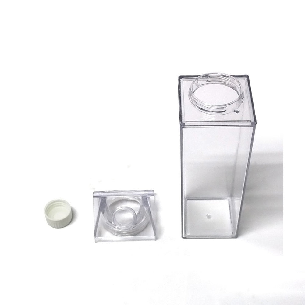 Garrafa Transparente com Design de Caixa de Leite - 500ml ou 1000ml
